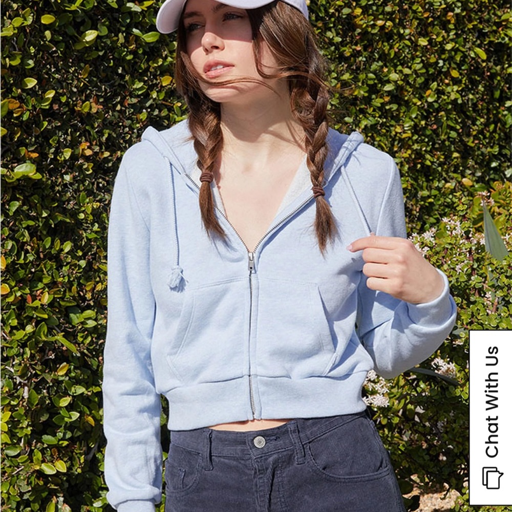 Brandy Melville Light Blue Crystal Cropped Hoodie